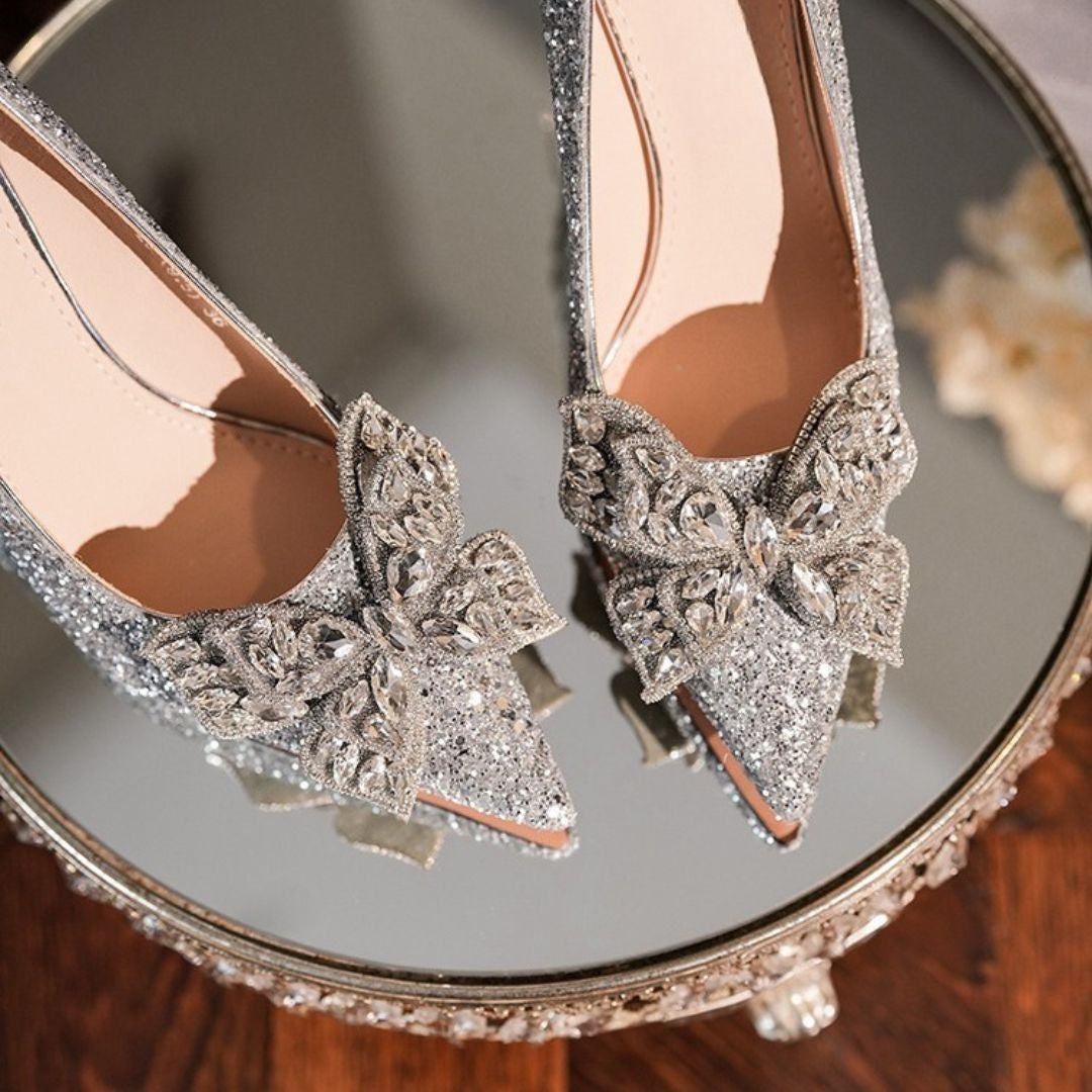 Filmi Flash(Silver) — Crystal Glitter Stiletto Heels | Ozzaro