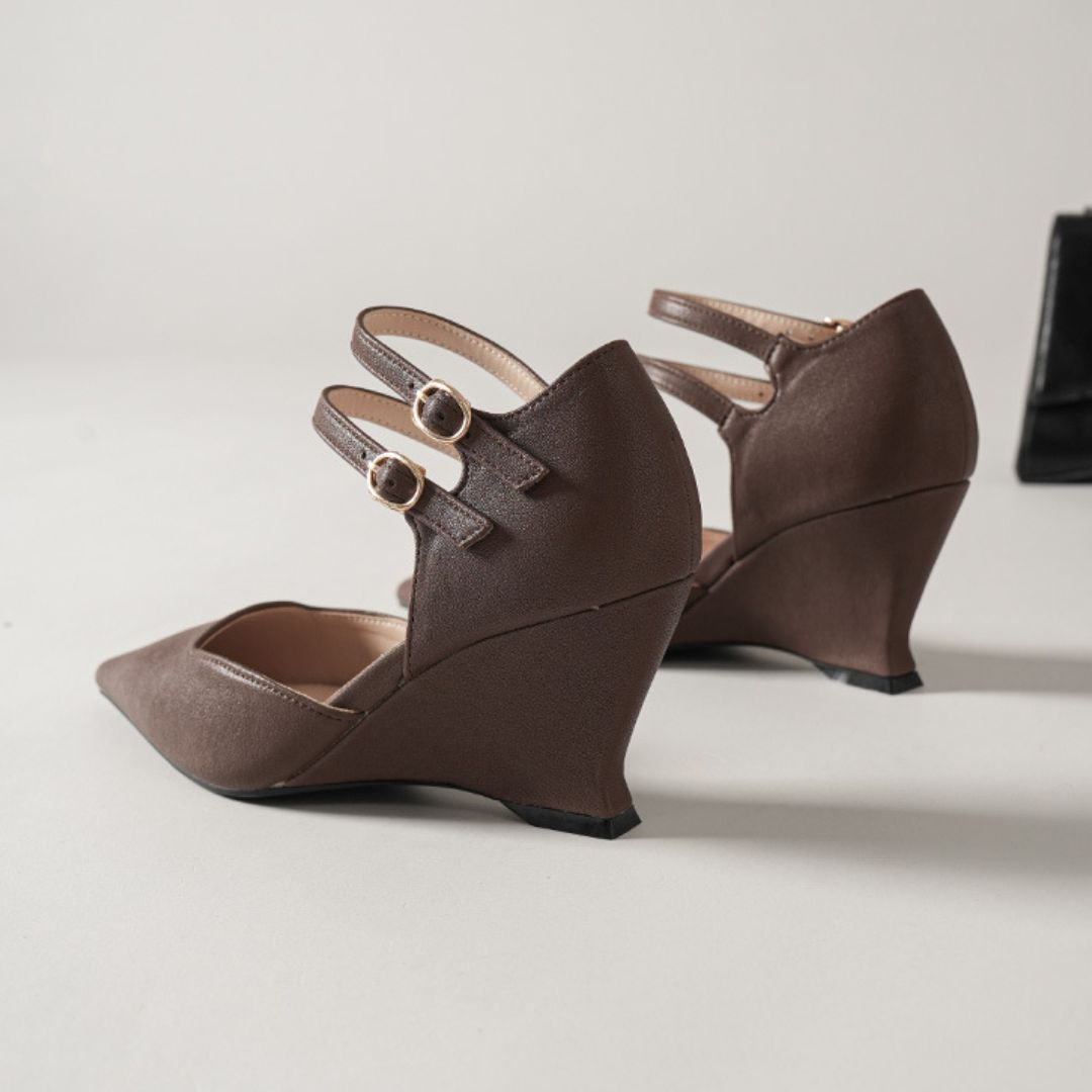 Vectora Strap brown wedge heels - side profile