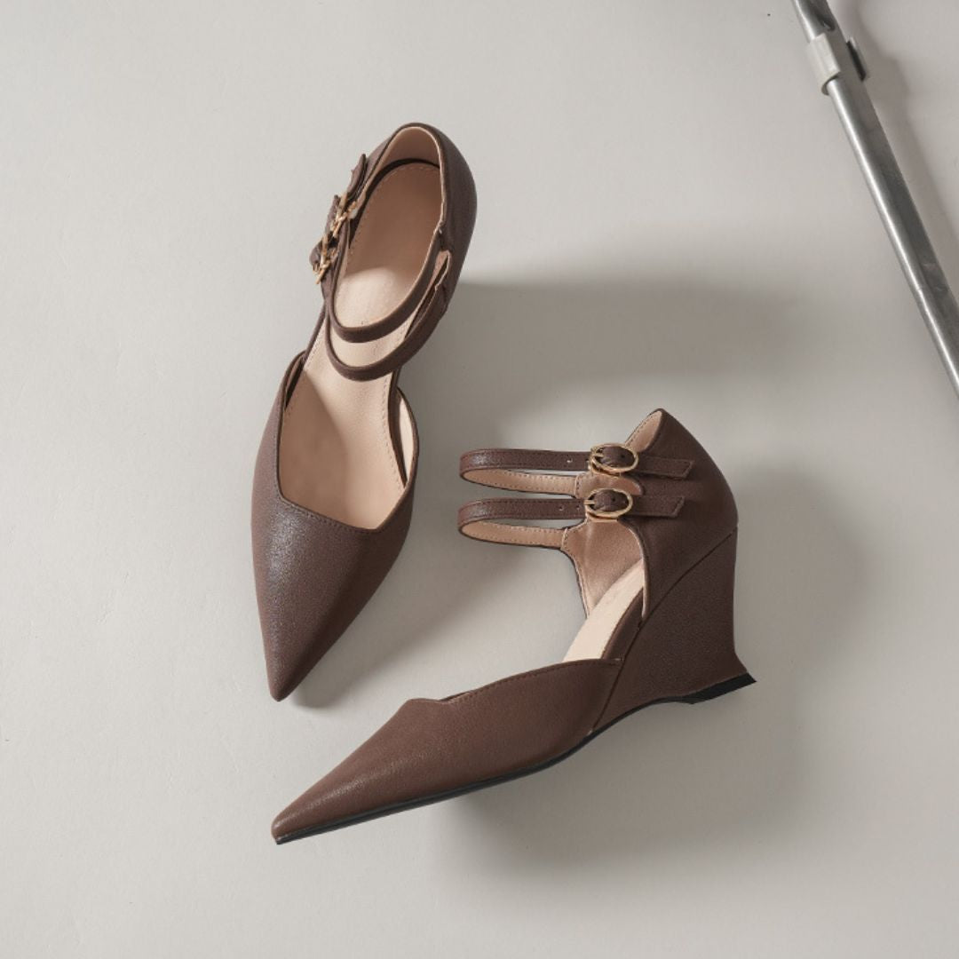 Vectora Strap brown heels ankle strap buckle detail