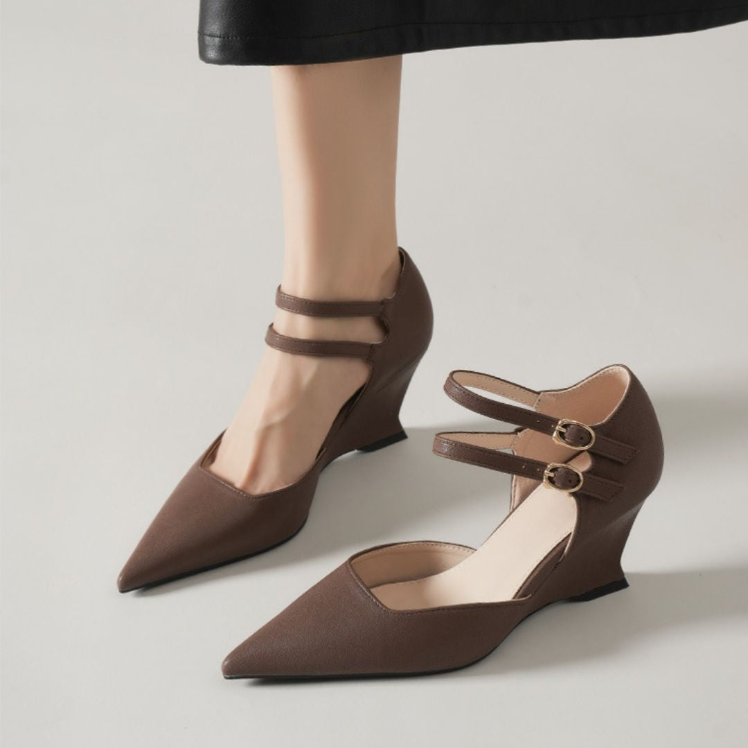 Vectora Strap (Brown) — Office & Formal Heels | Ozzaro