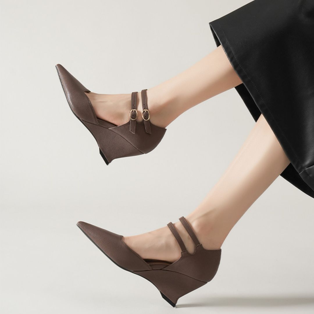Vectora Strap (Brown) — Office & Formal Heels | Ozzaro