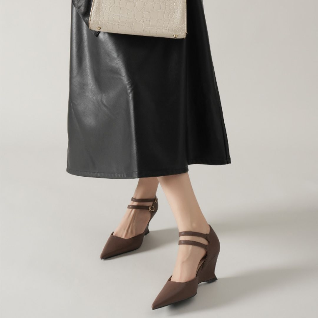 Vectora Strap (Brown) — Office & Formal Heels | Ozzaro
