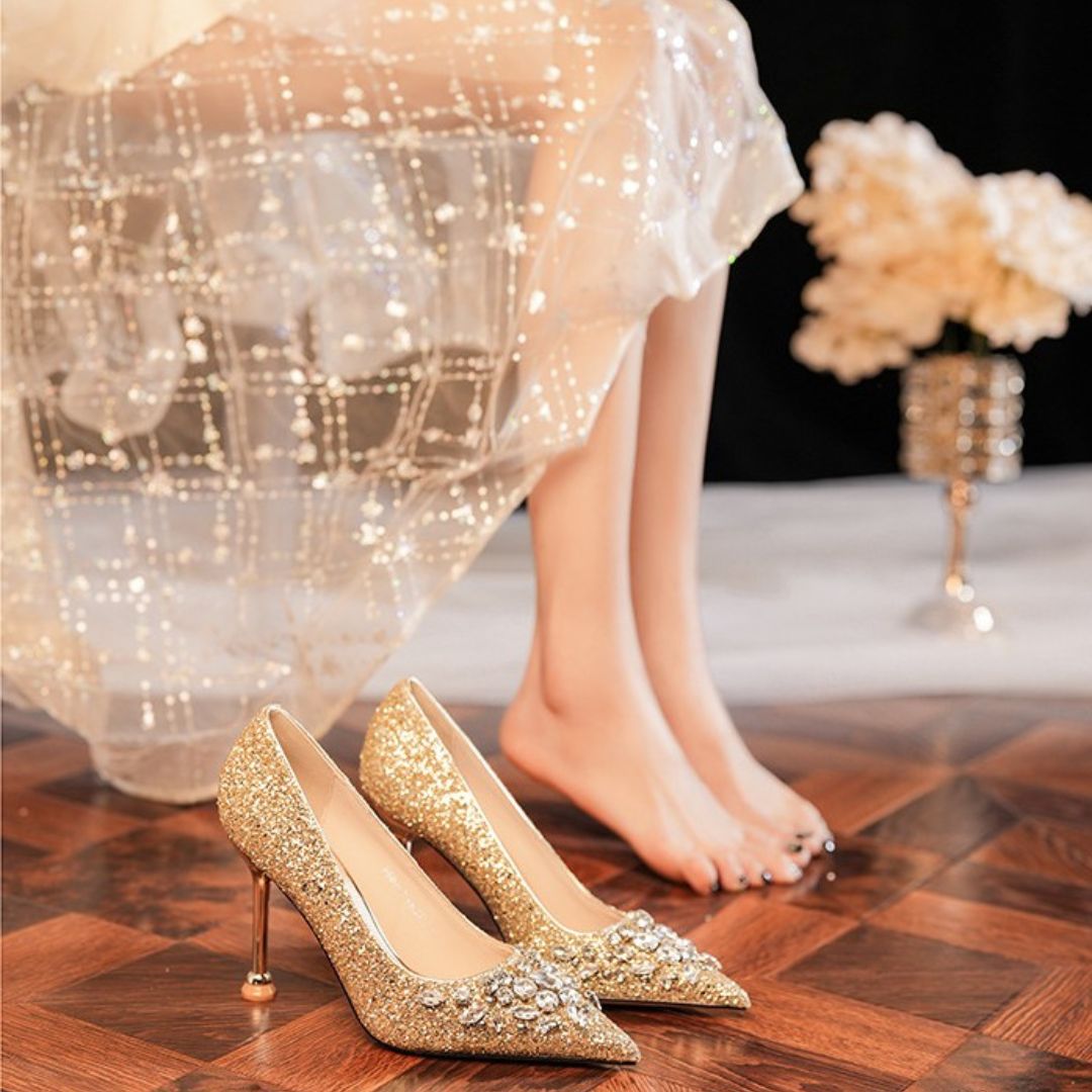 Gold glitter Bridal heels 