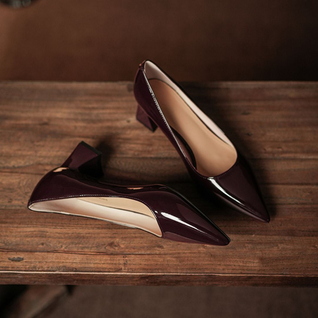 Malkin wine-brown office block heels - side profile