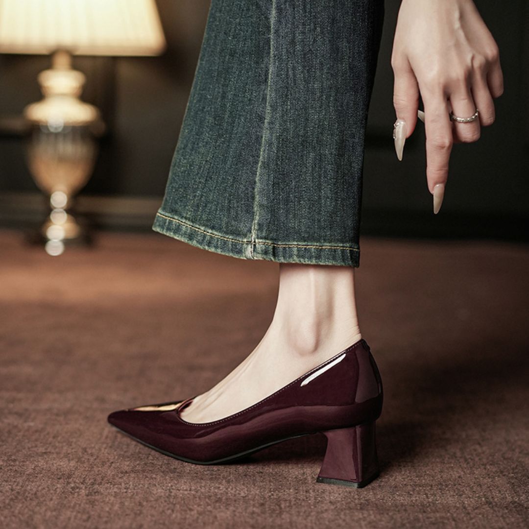 Malkin wine-brown formal heels styled look