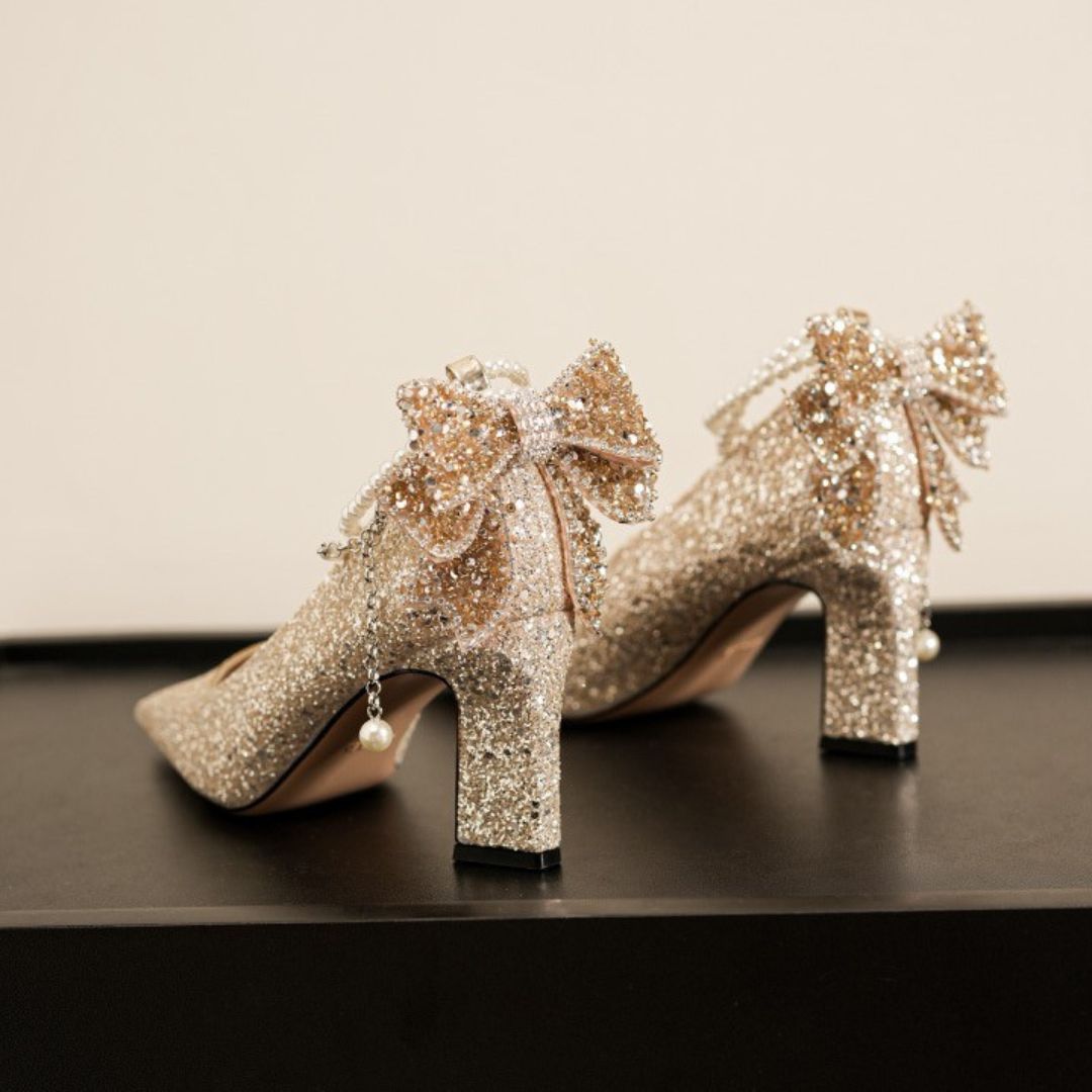 Champagne Shimmer Block Bridal heel