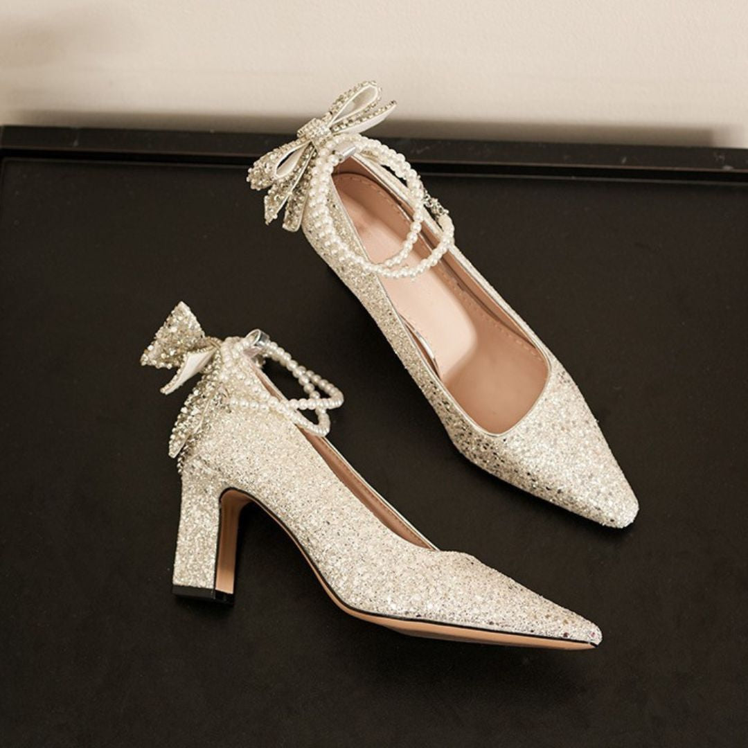 Champagne Shimmer Block Bridal heel