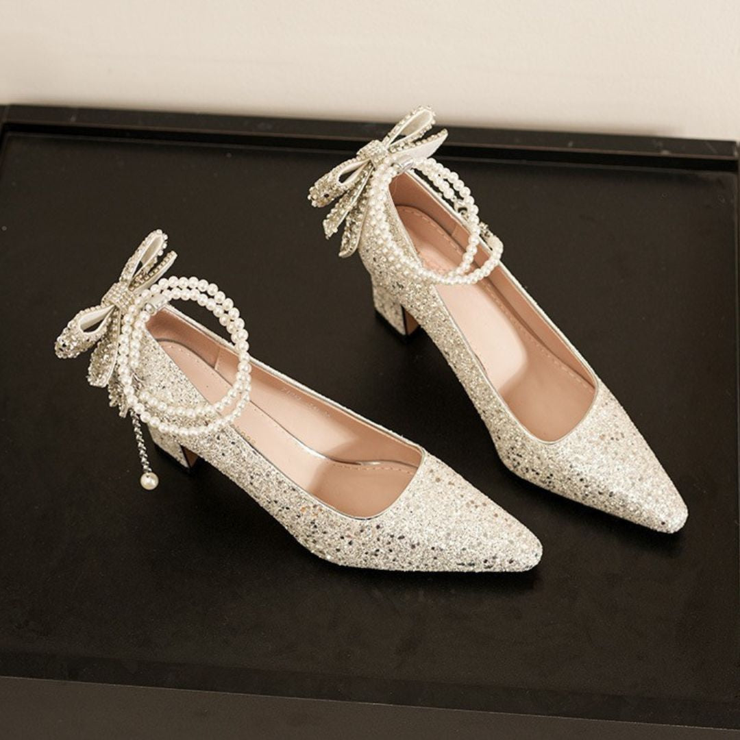 Champagne Shimmer Block Bridal heel