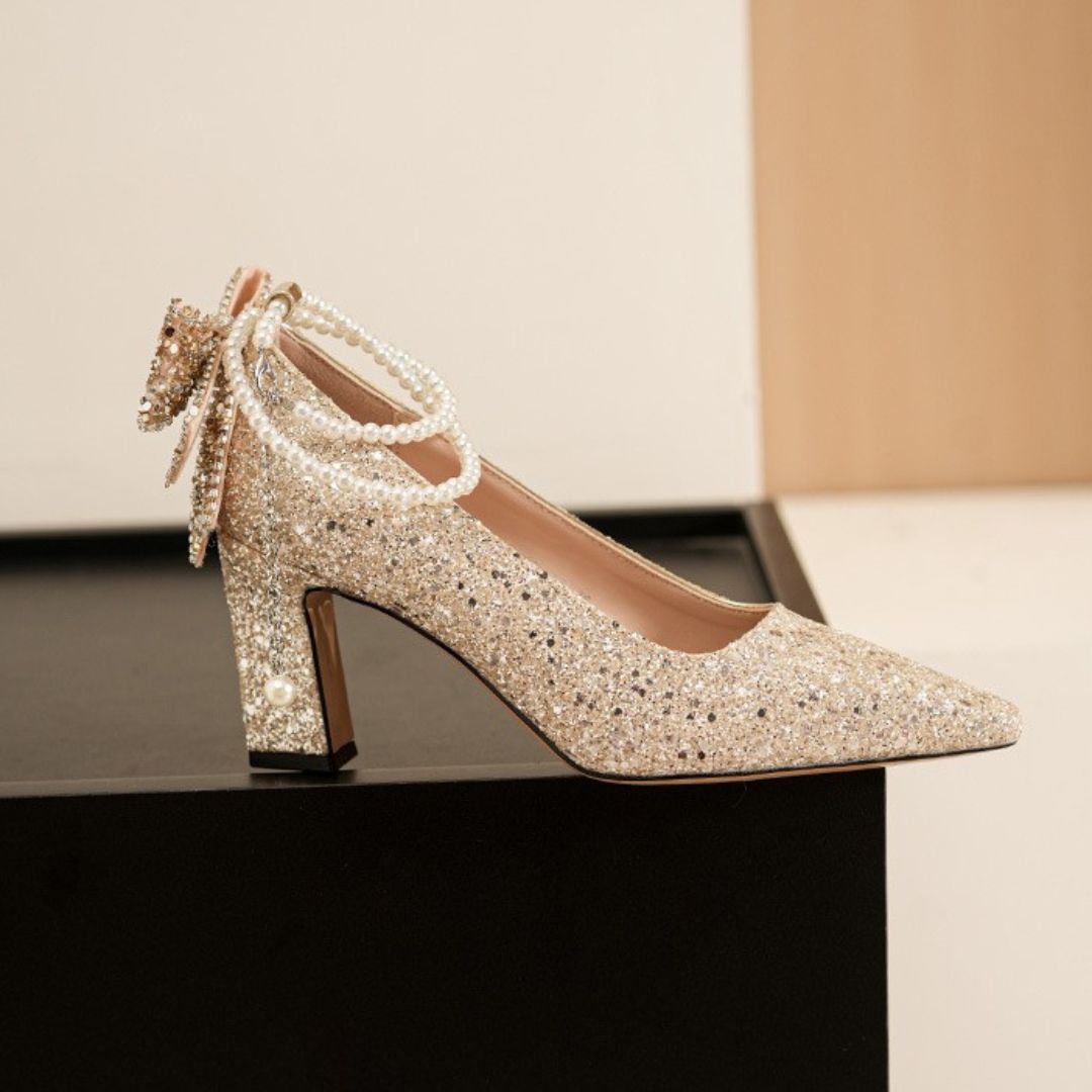 Champagne Shimmer Block Bridal heel