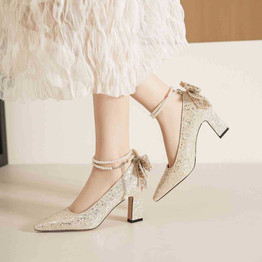 Champagne Shimmer Block Bridal heel