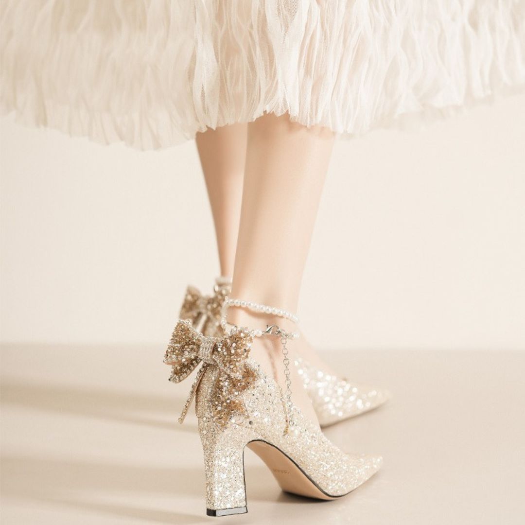 Champagne Shimmer Block Bridal heel