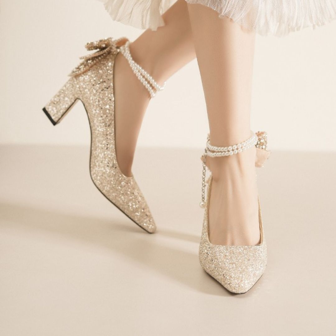 Champagne Shimmer Block Bridal heel