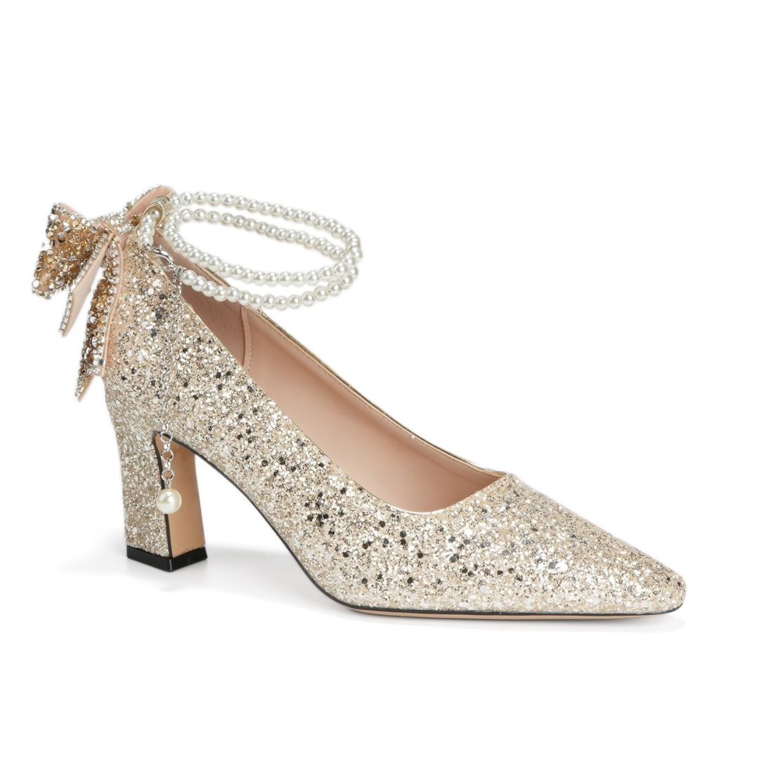 Champagne Shimmer Block Bridal heel