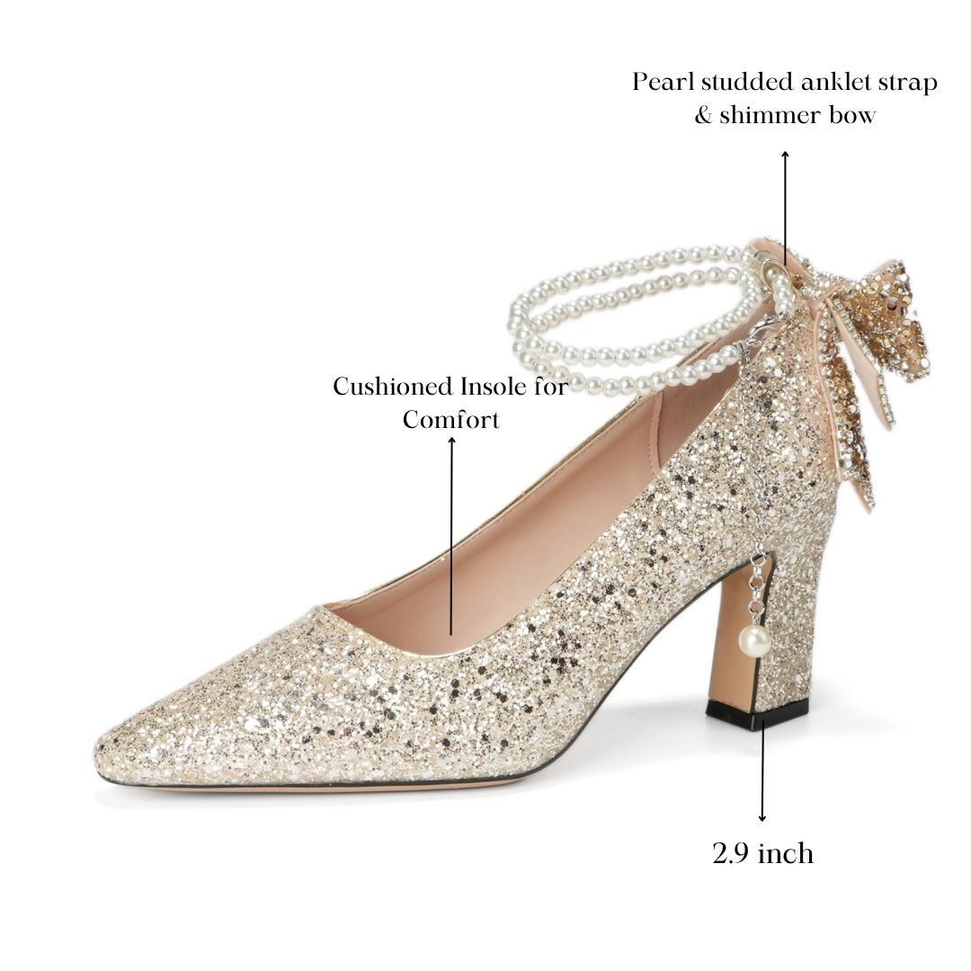 Champagne Shimmer Block Bridal heel