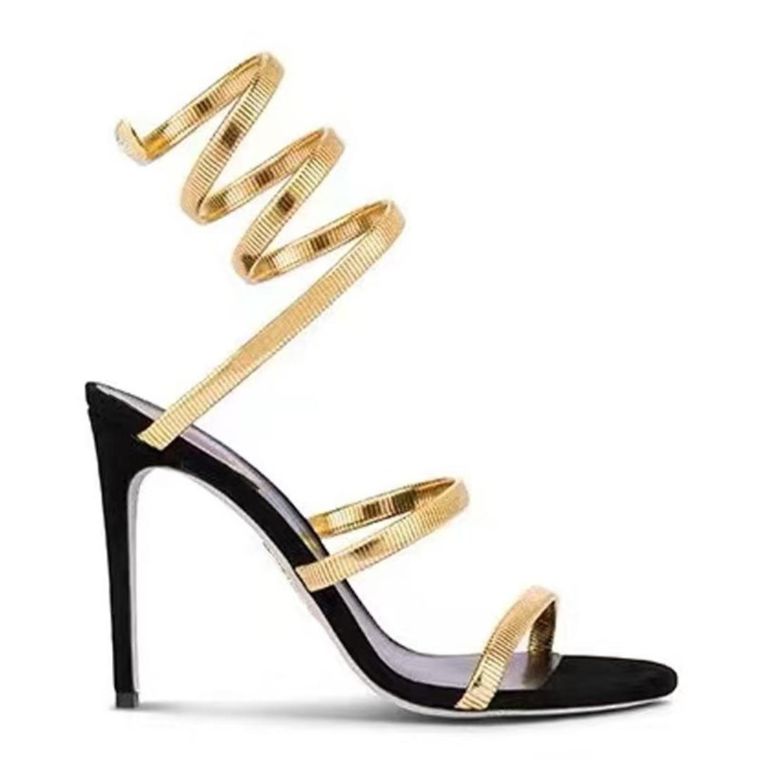 Snake Coil High Heels (Black & Gold)