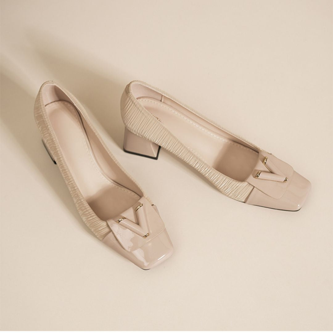 Pure Poise nude office block heels - side profile