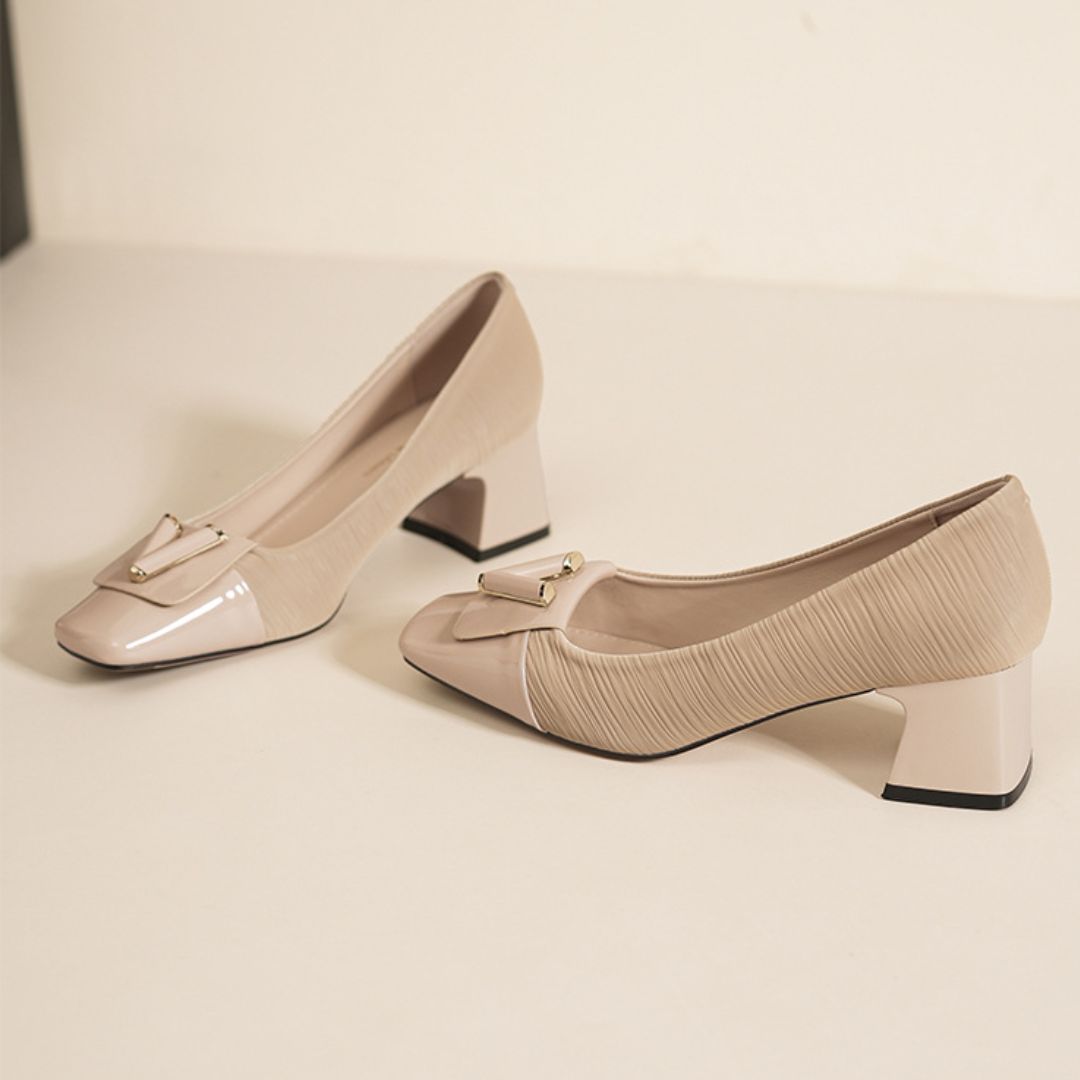 Pure Poise nude heels gold buckle detail