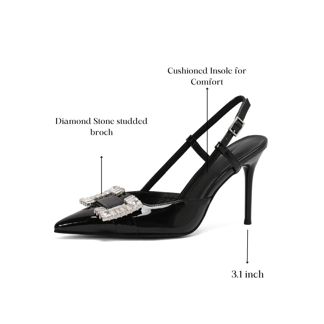 Black high-party heel with crystal buckles 