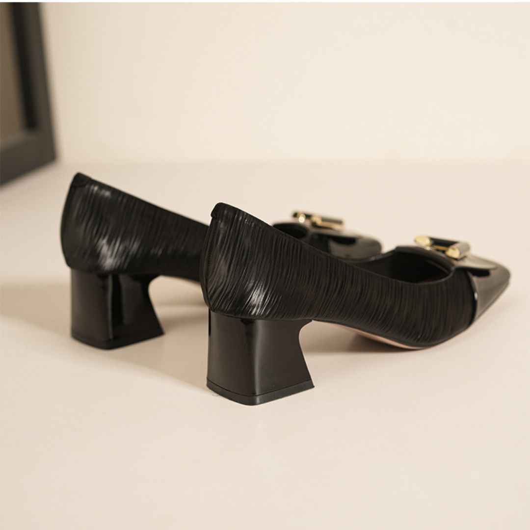 Pure Poise black office block heels - side profile