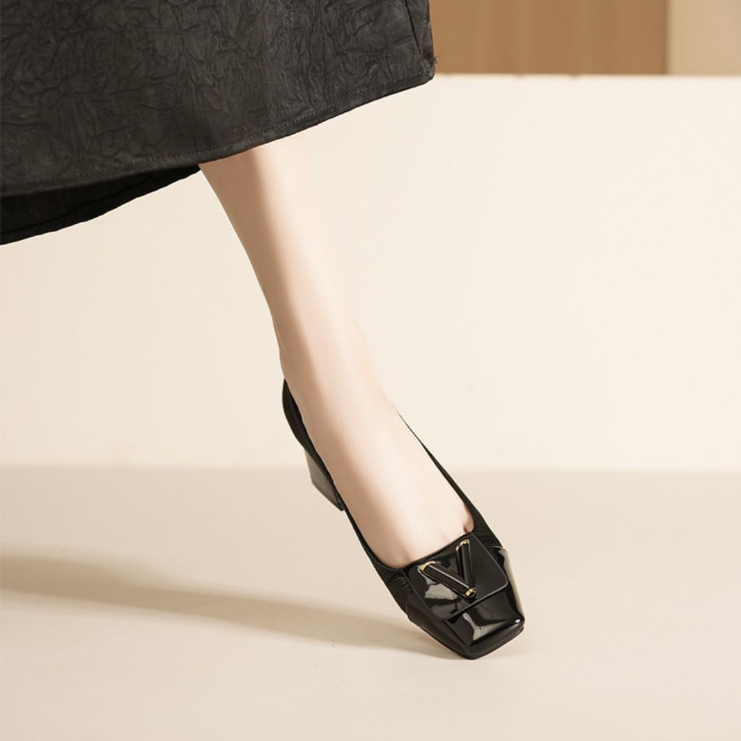 Pure Poise black office heels styled look