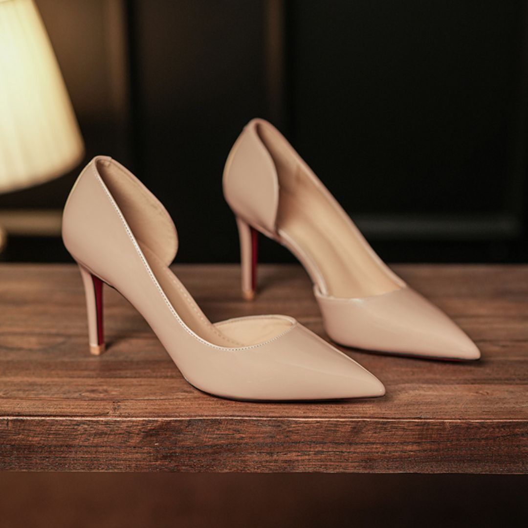 Nightline nude D'Orsay stiletto heels with red sole - front view