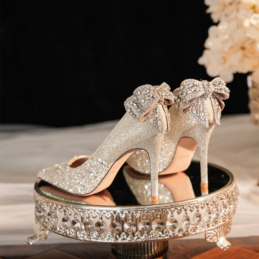Rajkumari champagne bridal stiletto heels - side profile