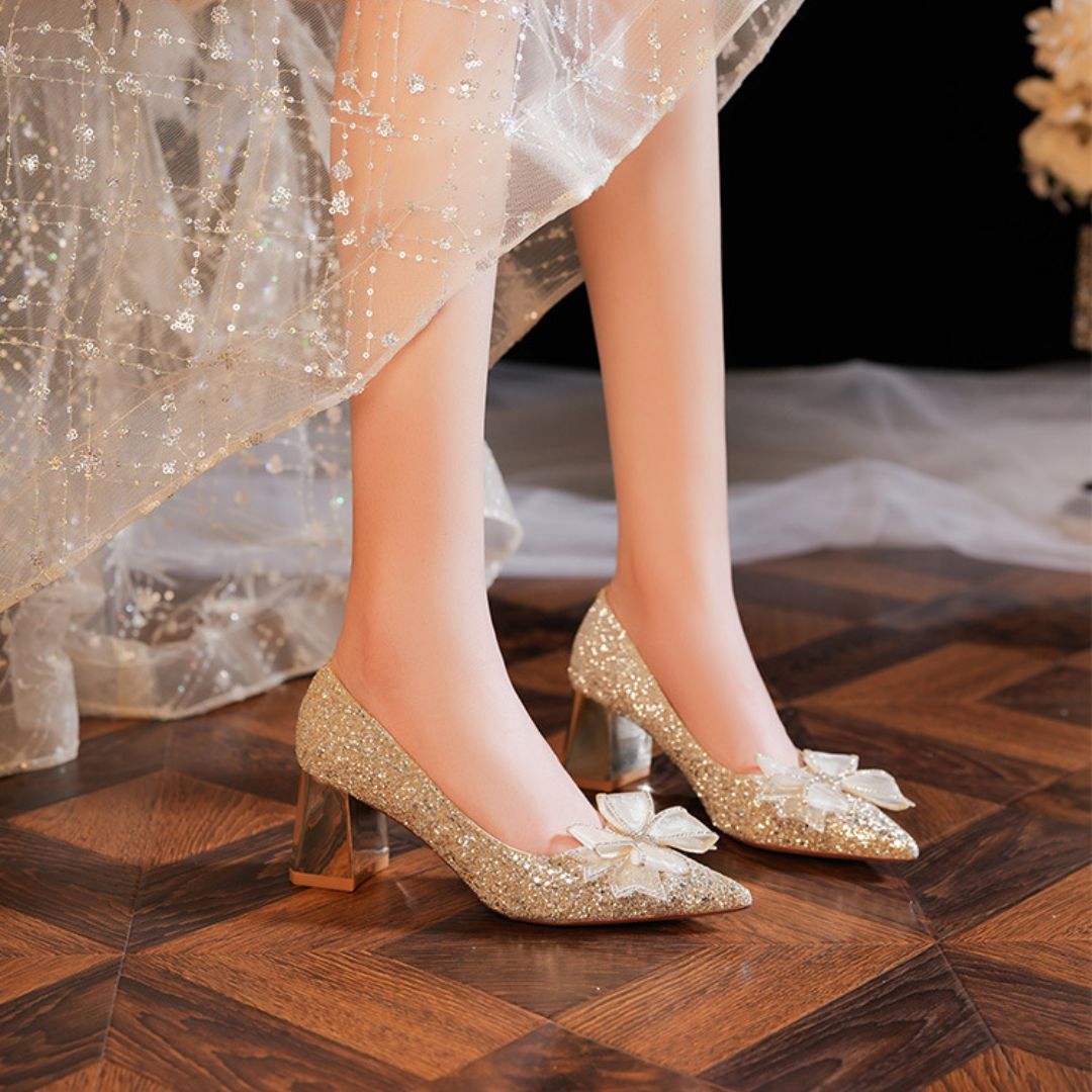Gold Shimmer Block Bridal Heel