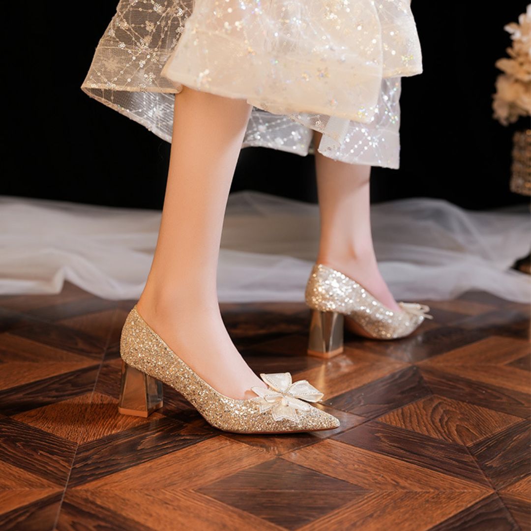 Gold Shimmer Block Bridal Heel