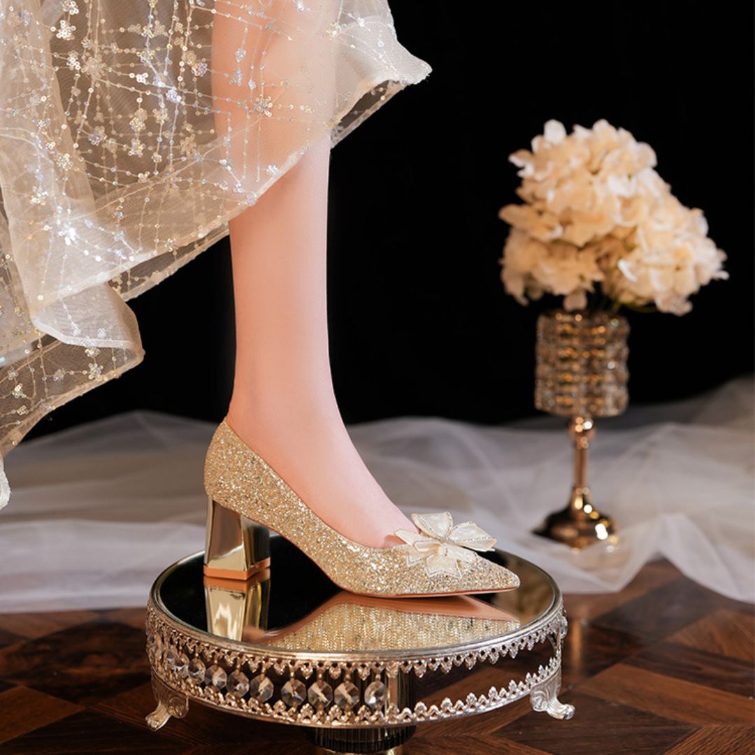 Gold Shimmer Block Bridal Heel