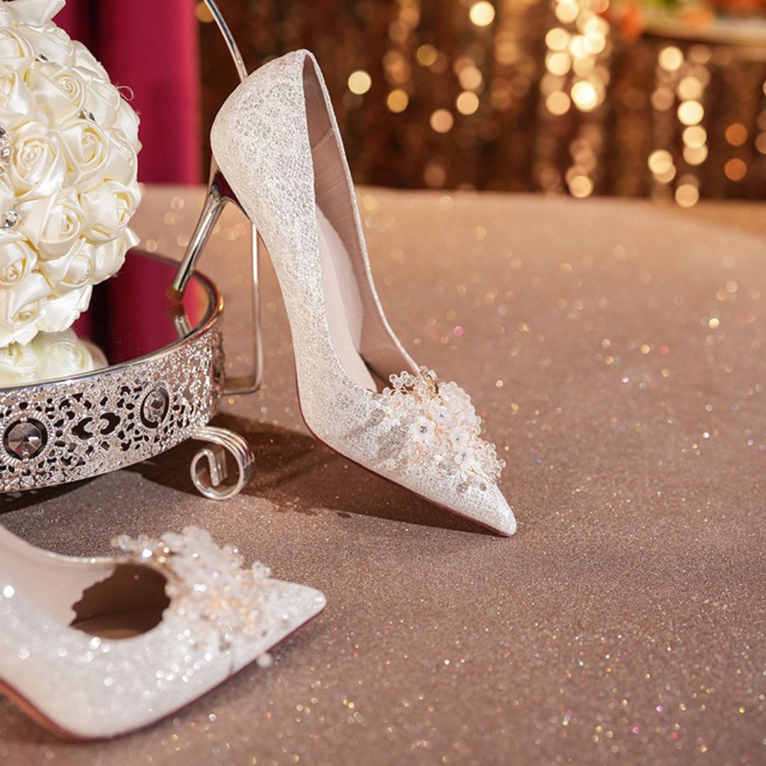 Roshan Step — Silver Shimmer Bridal Heel | Ozzaro