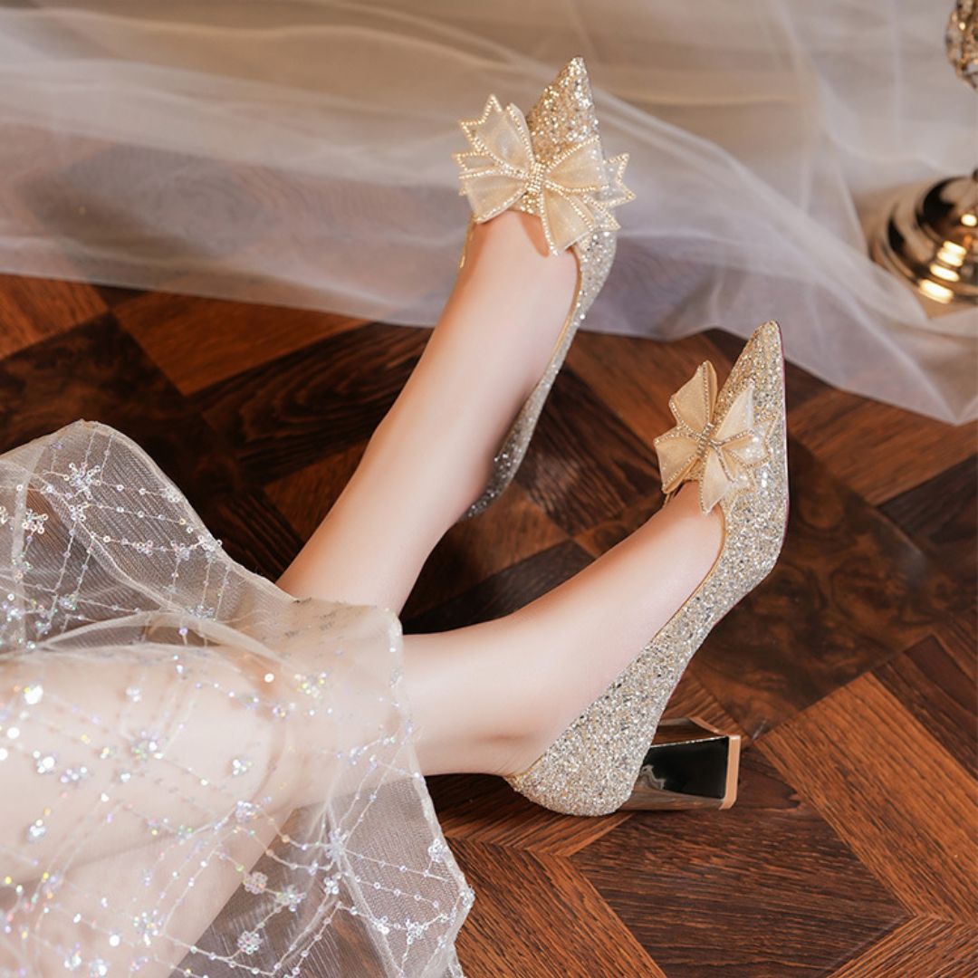 Gold Shimmer Block Bridal Heel