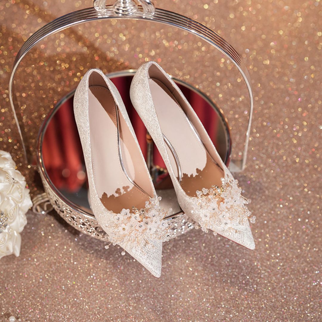 Roshan Step — Silver Shimmer Bridal Heel | Ozzaro