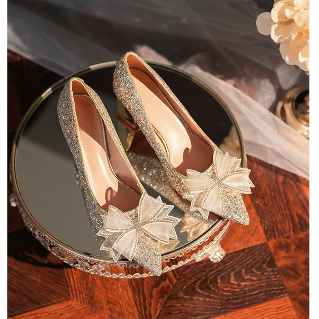 Gold Shimmer Block Bridal Heel