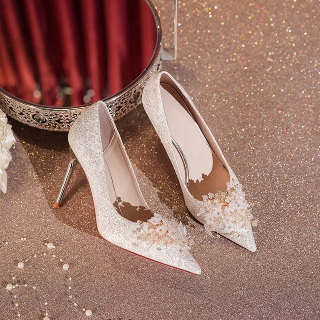 Roshan Step — Silver Shimmer Bridal Heel | Ozzaro