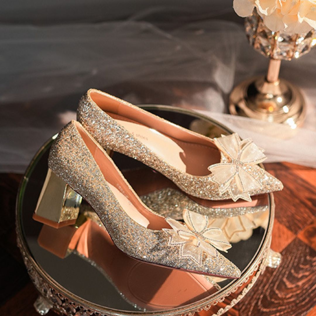 Gold Shimmer Block Bridal Heel