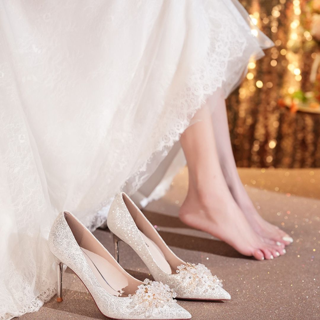 Roshan Step — Silver Shimmer Bridal Heel | Ozzaro