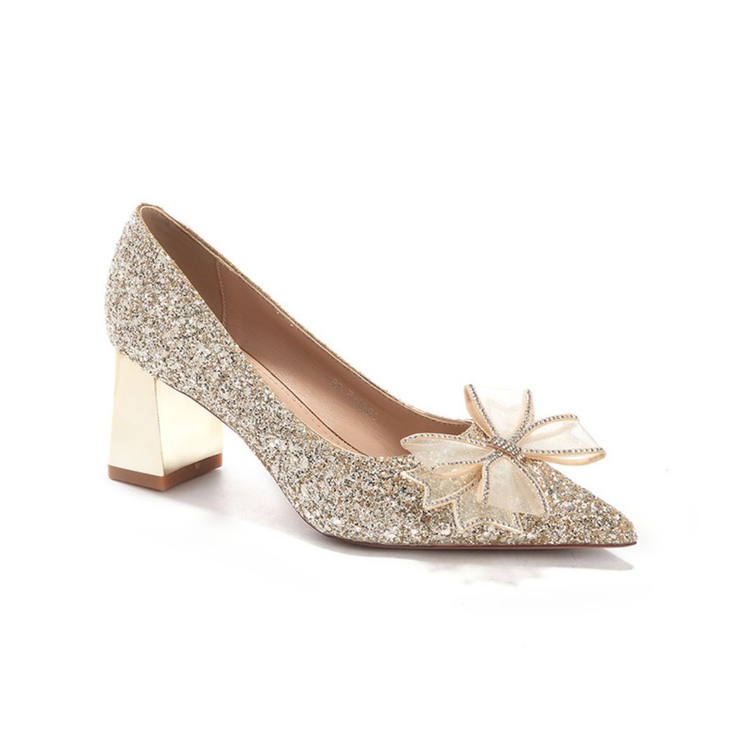 Gold Shimmer Block Bridal Heel