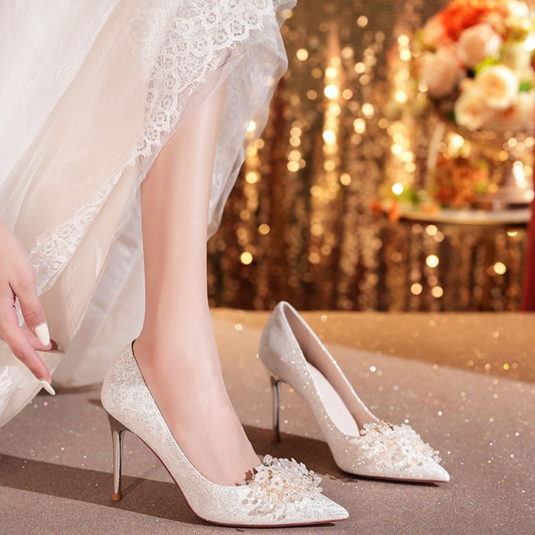 Roshan Step — Silver Shimmer Bridal Heel | Ozzaro