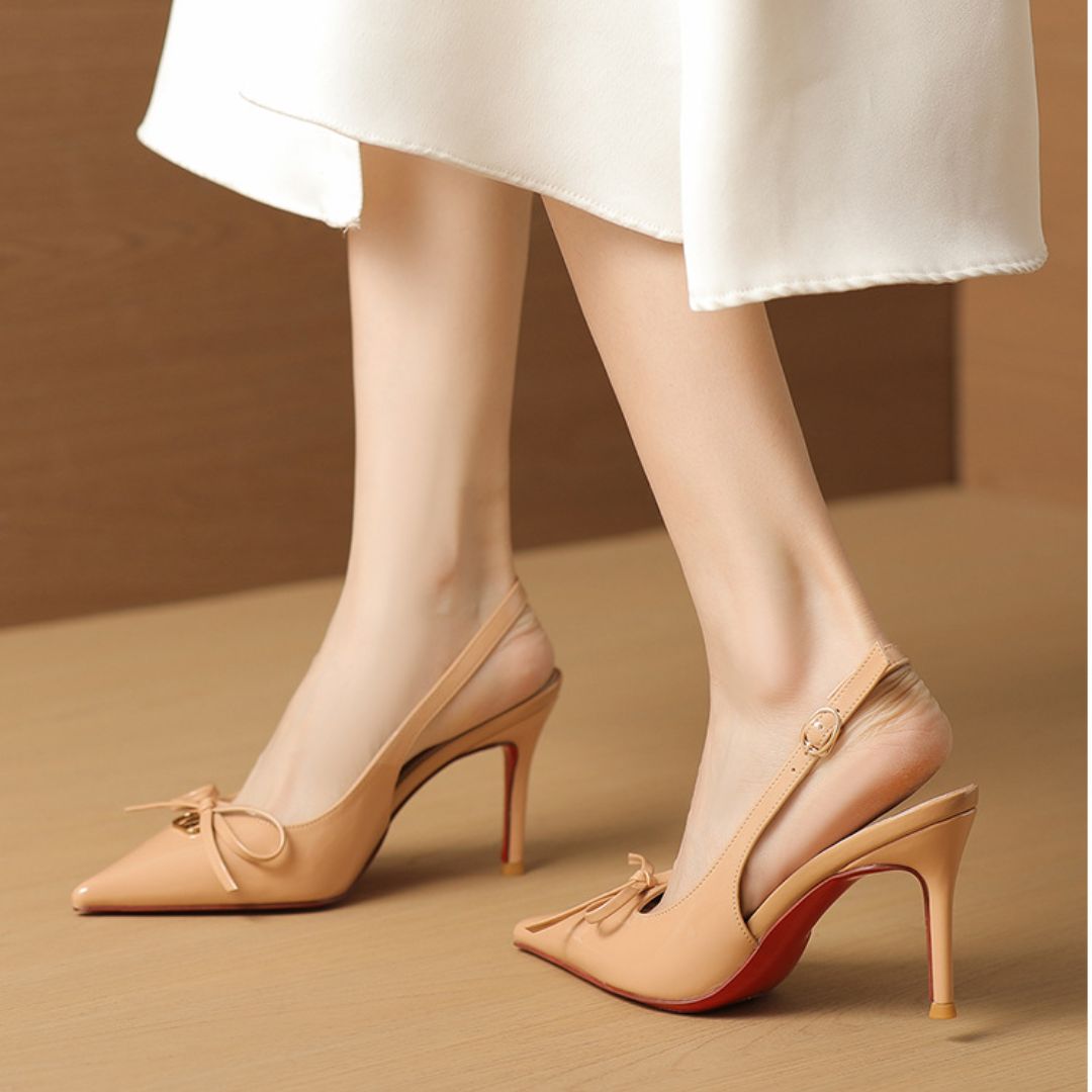 Glossed Edge nude heels red sole detail