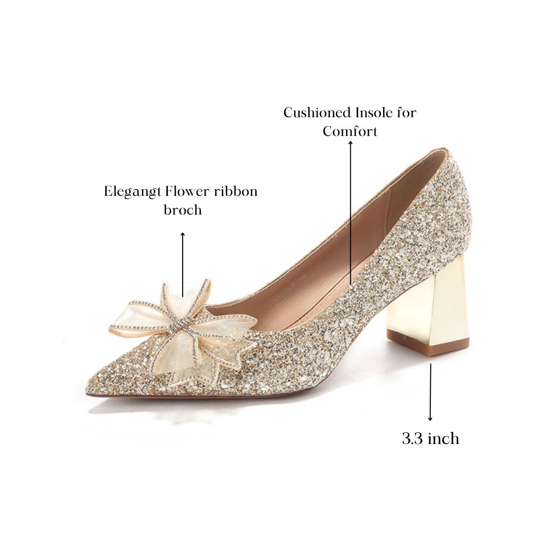 Gold Shimmer Block Bridal Heel