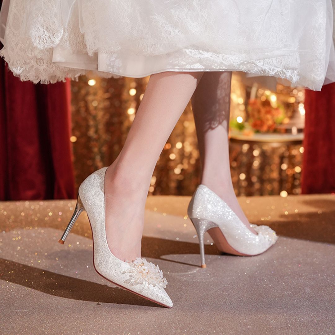 Roshan Step — Silver Shimmer Bridal Heel | Ozzaro