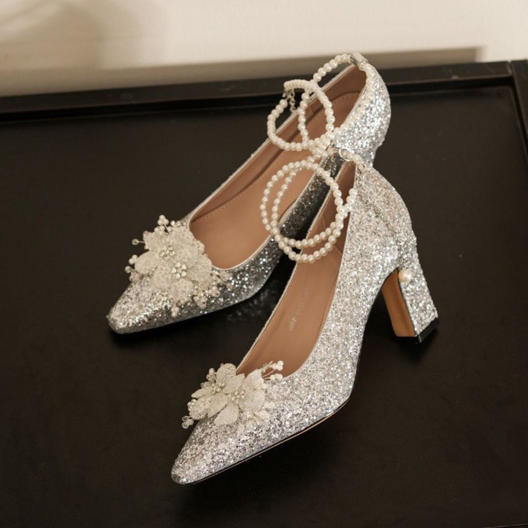  Silver Shimmer Block Bridal Heel