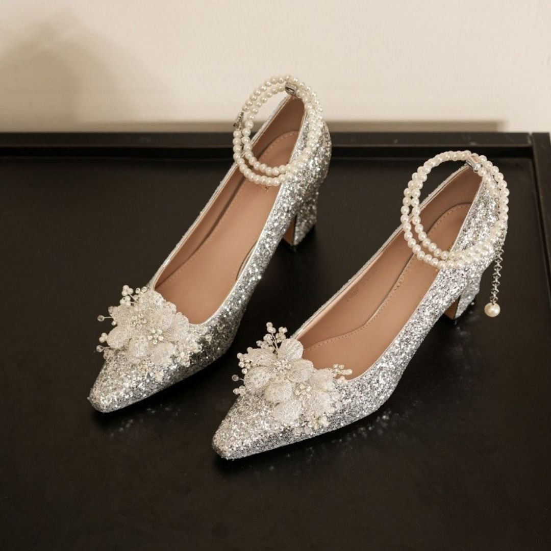  Silver Shimmer Block Bridal Heel