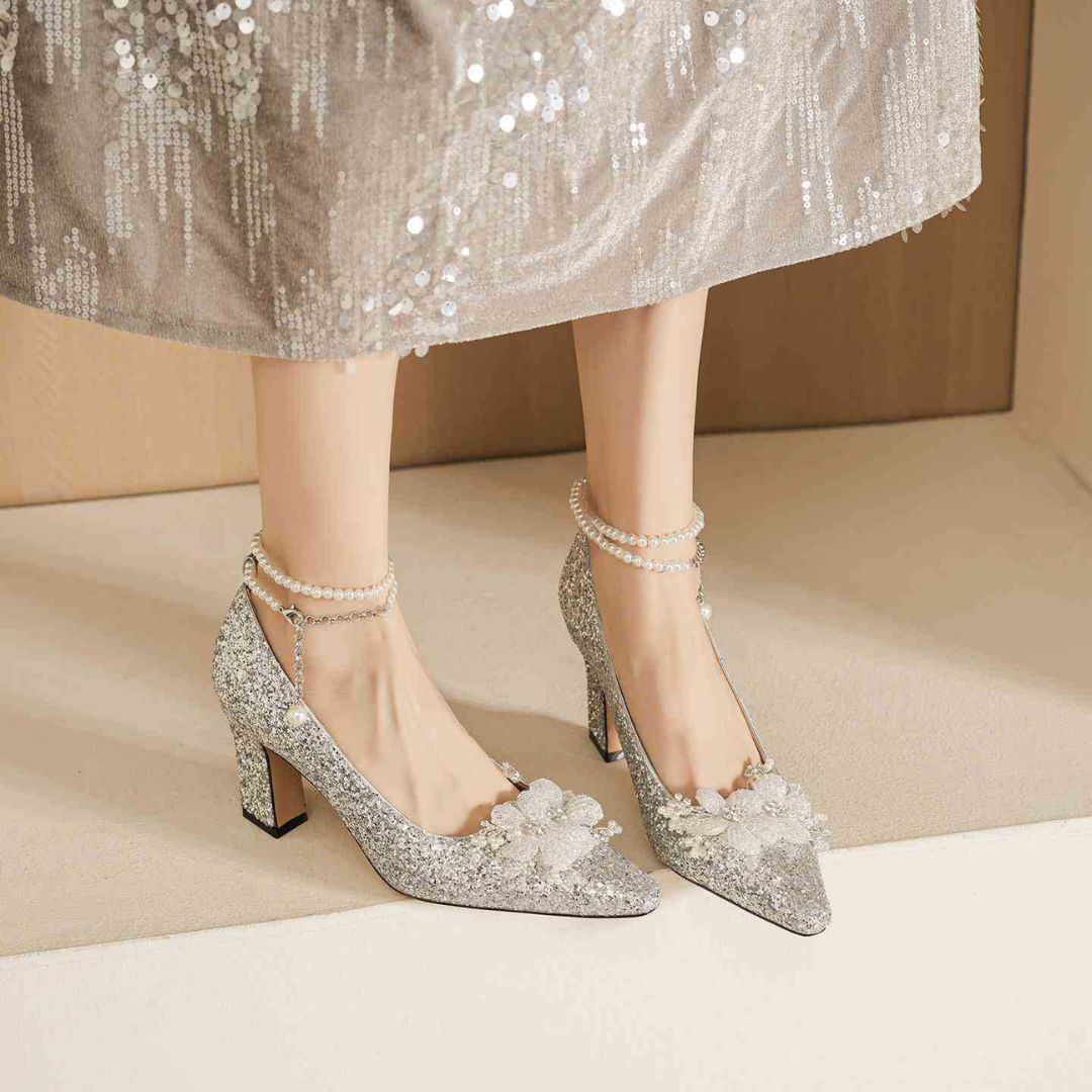  Silver Shimmer Block Bridal Heel