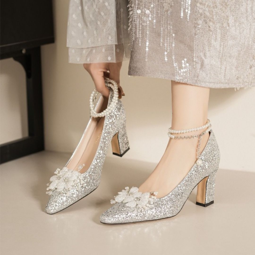  Silver Shimmer Block Bridal Heel
