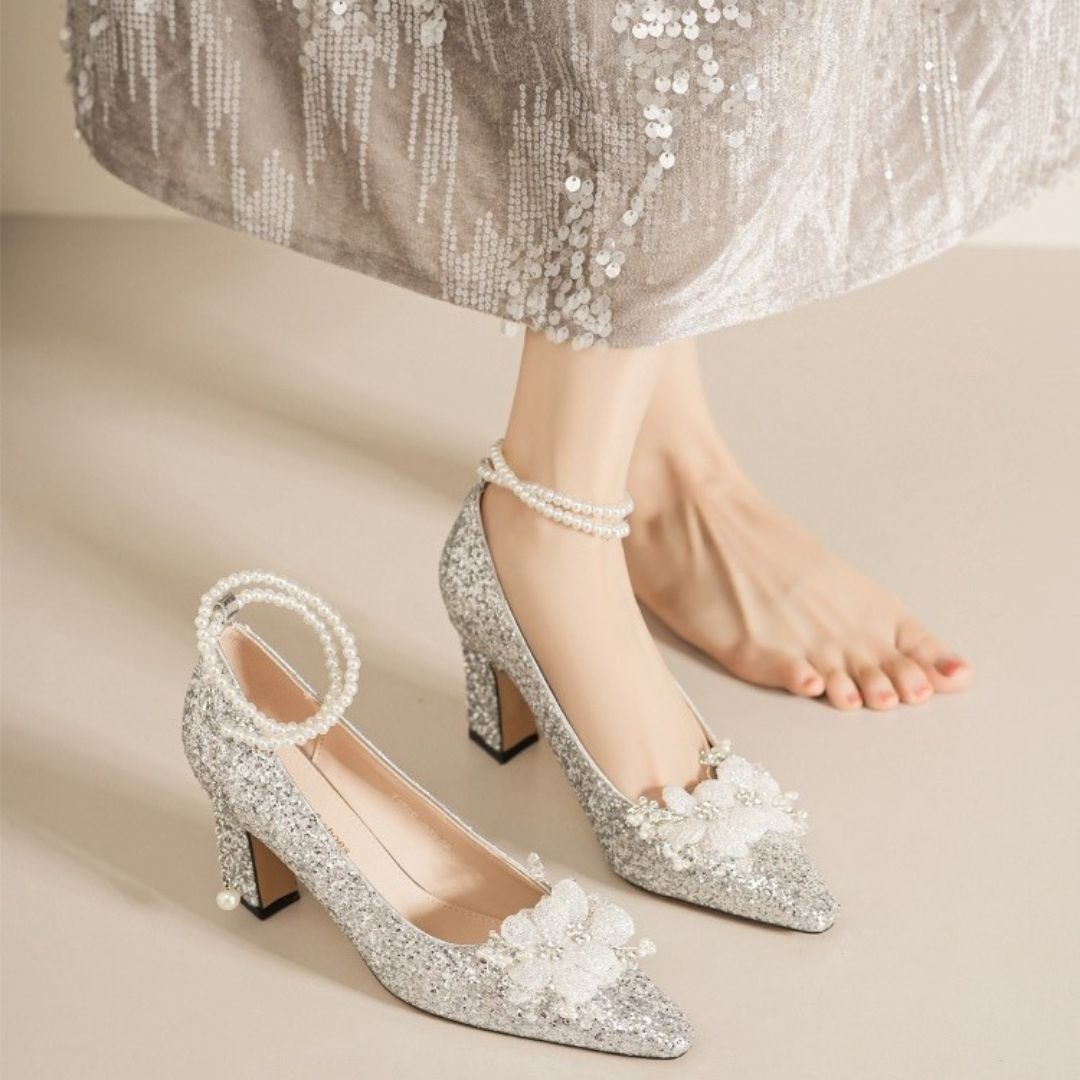  Silver Shimmer Block Bridal Heel
