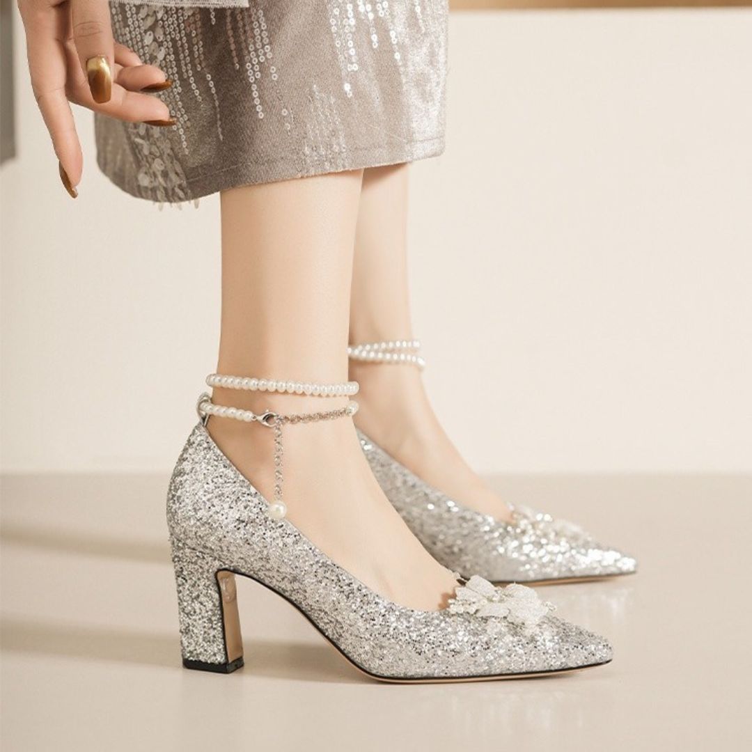  Silver Shimmer Block Bridal Heel