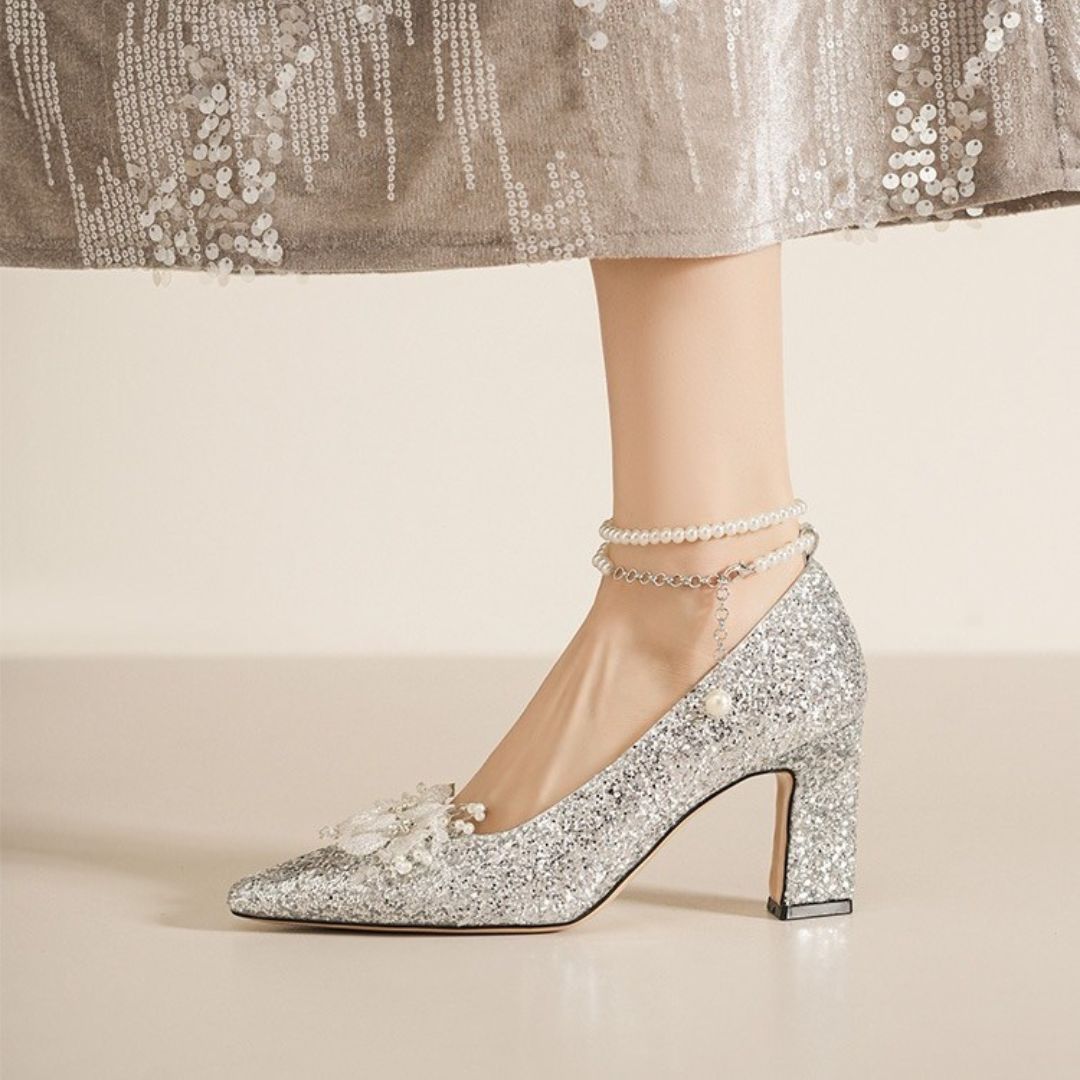  Silver Shimmer Block Bridal Heel