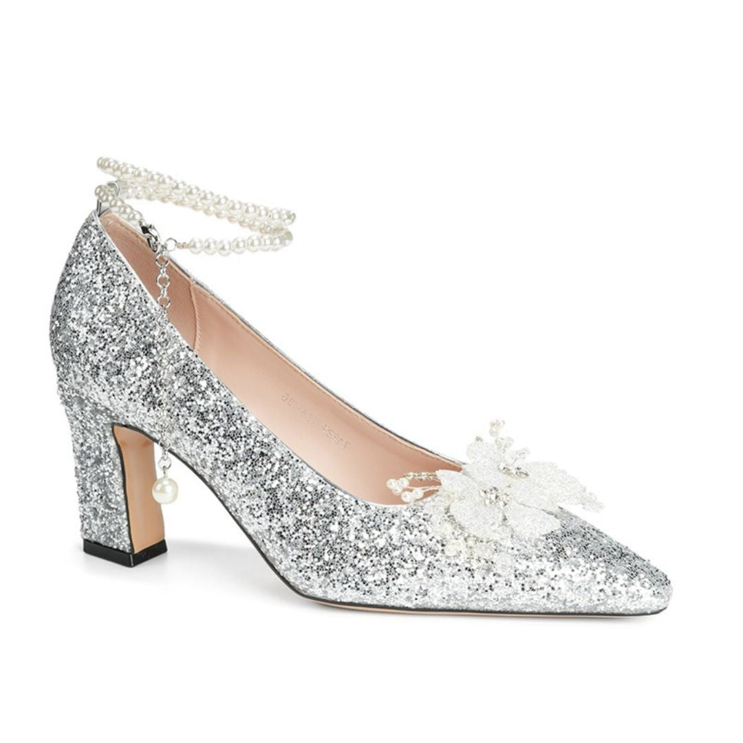 Silver Shimmer Block Bridal Heel