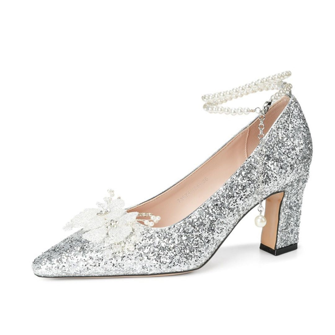  Silver Shimmer Block Bridal Heel